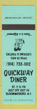 Matchbook Cover - Quickway Diner Bloomsburg NY