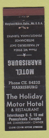 Matchbook Cover - Holiday Motor Hotel Motel Harrisburg PA