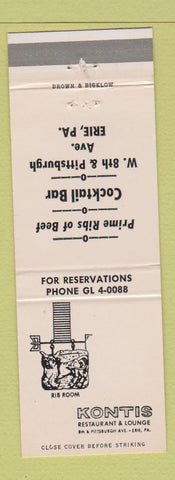Matchbook Cover - Kontis Restaurant Lounge Erie PA