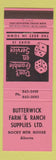 Matchbook Cover - Butterwick Farm and Ranch Supply Rocky Mountain House AB