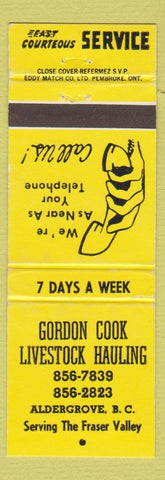 Matchbook Cover - Gordon Cook Livestock Hauling Aldergrove BC