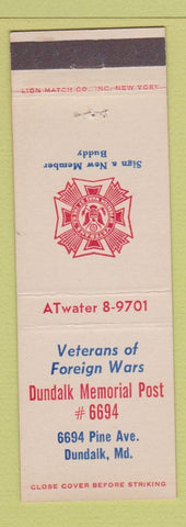 Matchbook Cover - VFW Dundalk MD