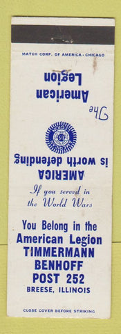 Matchbook Cover - American Legion Timmermann Benhoff Breese IL