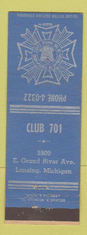 Matchbook Cover - VFW Club 701 Lansing MI