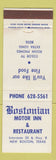 Matchbook Cover - Bostonian Motor Inn Restaurant New Boston TX