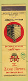 Matchbook Cover - Zane Hotel Zanesville OH