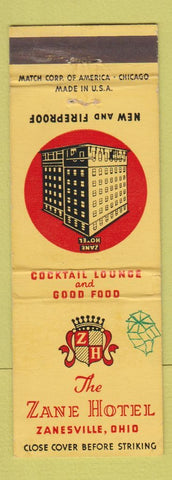 Matchbook Cover - Zane Hotel Zanesville OH
