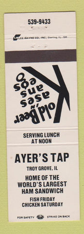Matchbook Cover - Ayer's Tap Troy Grove IL