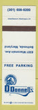Matchbook Cover - O'Donnell's Bethesda MD