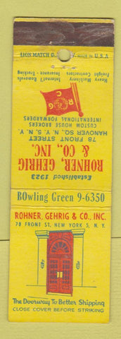 Matchbook Cover - Rohner Gehrig Shipping New York City WEAR