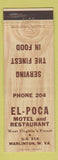 Matchbook Cover - El Poca Motel Restaurant Marlinton WV