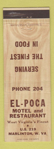 Matchbook Cover - El Poca Motel Restaurant Marlinton WV