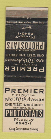 Matchbook Cover - Premier Photostats New York City