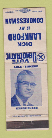 Matchbook Cover - Dick Lankford for Congress Election WEAR
