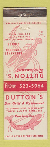 Matchbook Cover - Dutton's Sea Grill Restaurant Boston MA