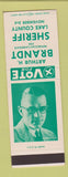 Matchbook Cover - Arthur Brandt for Sheriff Lake County SAMPLE