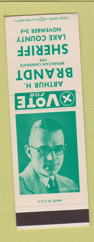 Matchbook Cover - Arthur Brandt for Sheriff Lake County SAMPLE