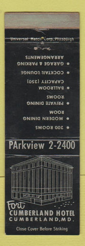Matchbook Cover - Fort Cumberland Hotel Cumberland MD
