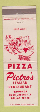 Matchbook Cover - Pietro's Pizza Italian Dallas TX
