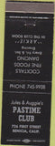 Matchbook Cover - Pastime Club Enicia CA