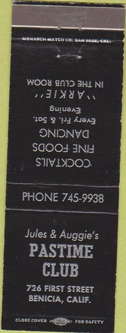 Matchbook Cover - Pastime Club Enicia CA