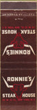 Matchbook Cover - Ronnie's Steak House New York City