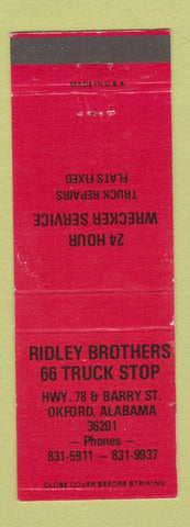 Matchbook Cover - Ridley Brothers 66 Truck Stop oil gas Okford AL
