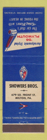 Matchbook Cover - 1956 Plymouth Showers Bros Milton PA