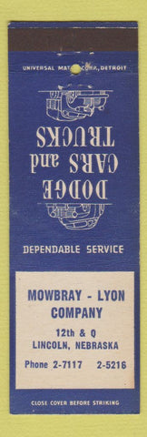 Matchbook Cover - Mowbray Lyon Dodge Cars Trucks Lincoln NE