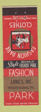 Matchbook Cover - Fashion Park Clothes Long's Wilkes Barre PA Federal