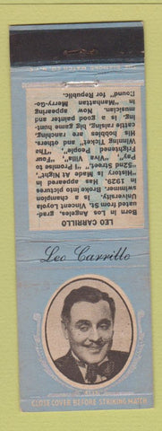 Matchbook Cover - 1930's Diamond Movie Stars Leo Carrillo  BLUE