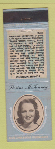 Matchbook Cover - 1930's Diamond Movie Stars Florine McKinney BLUE