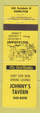 Matchbook Cover - Johnny's Tavern Hamilton ON