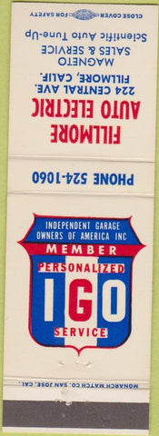 Matchbook Cover - Fillmore Auto Electric Fillmore CA
