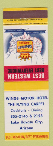Matchbook Cover Wings Motor Hotel Flying Carpet Lake Havasu City AZ Best Western