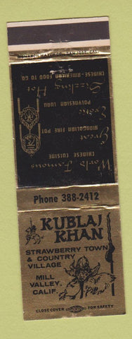 Matchbook Cover - Kubla Khan Restaurant Chinese Mill Valley CA WEAR