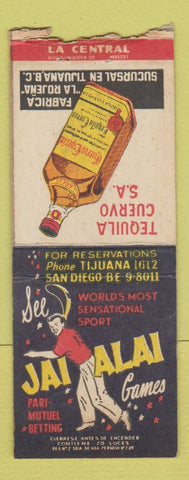 Matchbook Cover Jai Alai Games Tijuana Mexico Jose Cuervo Tequila Mexico BOBTAIL
