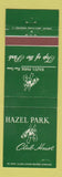 Matchbook Cover - Hazel Park Club House Horse Racing MI