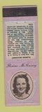 Matchbook Cover - 1930's Diamond Movie Stars Florine McKinney LAVENDER