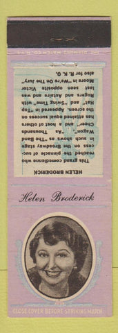Matchbook Cover - 1930's Diamond Movie Stars Helen Broderick LAVENDER