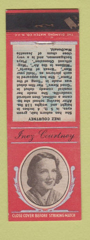 Matchbook Cover - 1930's Diamond Movie Stars Inez Courtney WEAR RED