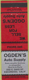 Matchbook Cover - Ogden's Auto Supply Escondido CA