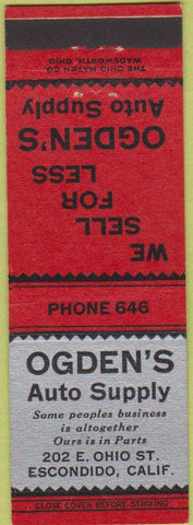 Matchbook Cover - Ogden's Auto Supply Escondido CA