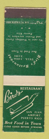 Matchbook Cover - Bird's Restaurant San Juan Puerto Rico Airport