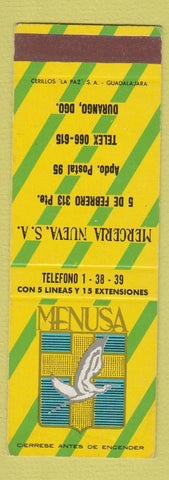 Matchbook Cover - Menusa Merceria Nueva Durango Mexico SAMPLE