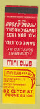 Matchbook Cover - Mini Club Game Invercargill New Zealand