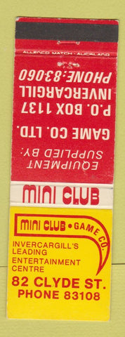 Matchbook Cover - Mini Club Game Invercargill New Zealand