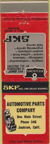 Matchbook Cover - SKF Bearings Jackson CA