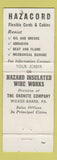 Matchbook Cover - Zazacord Cords Cables Wilkes Barre PA Okonite WEAR