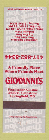 Matchbook Cover - Fiovanni's Italian Restaurant Springfield MD
